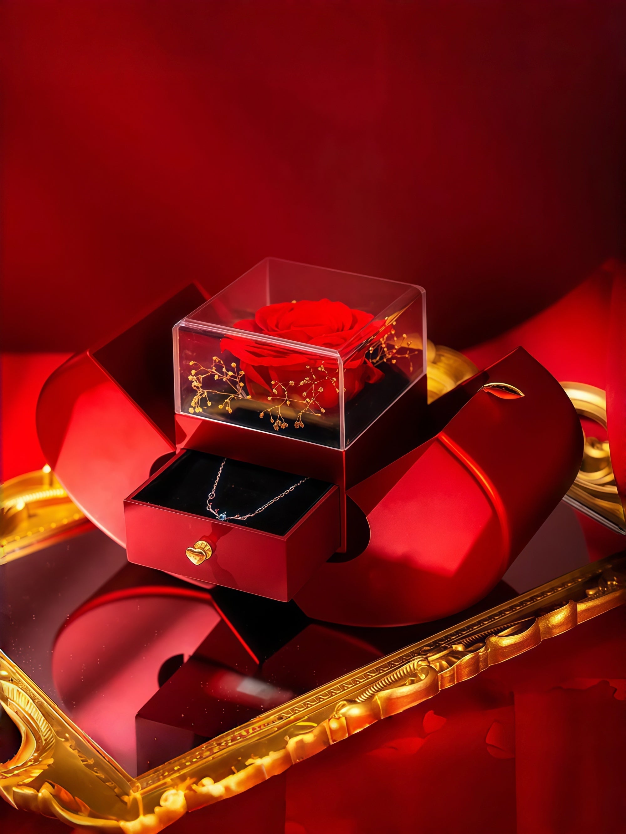 A Forever Rose, Hidden Drawer, and Heart Necklace—All Inside a Tiny Apple Box