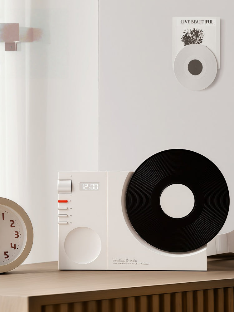 Retro Vinyl Bluetooth Speaker with Clock