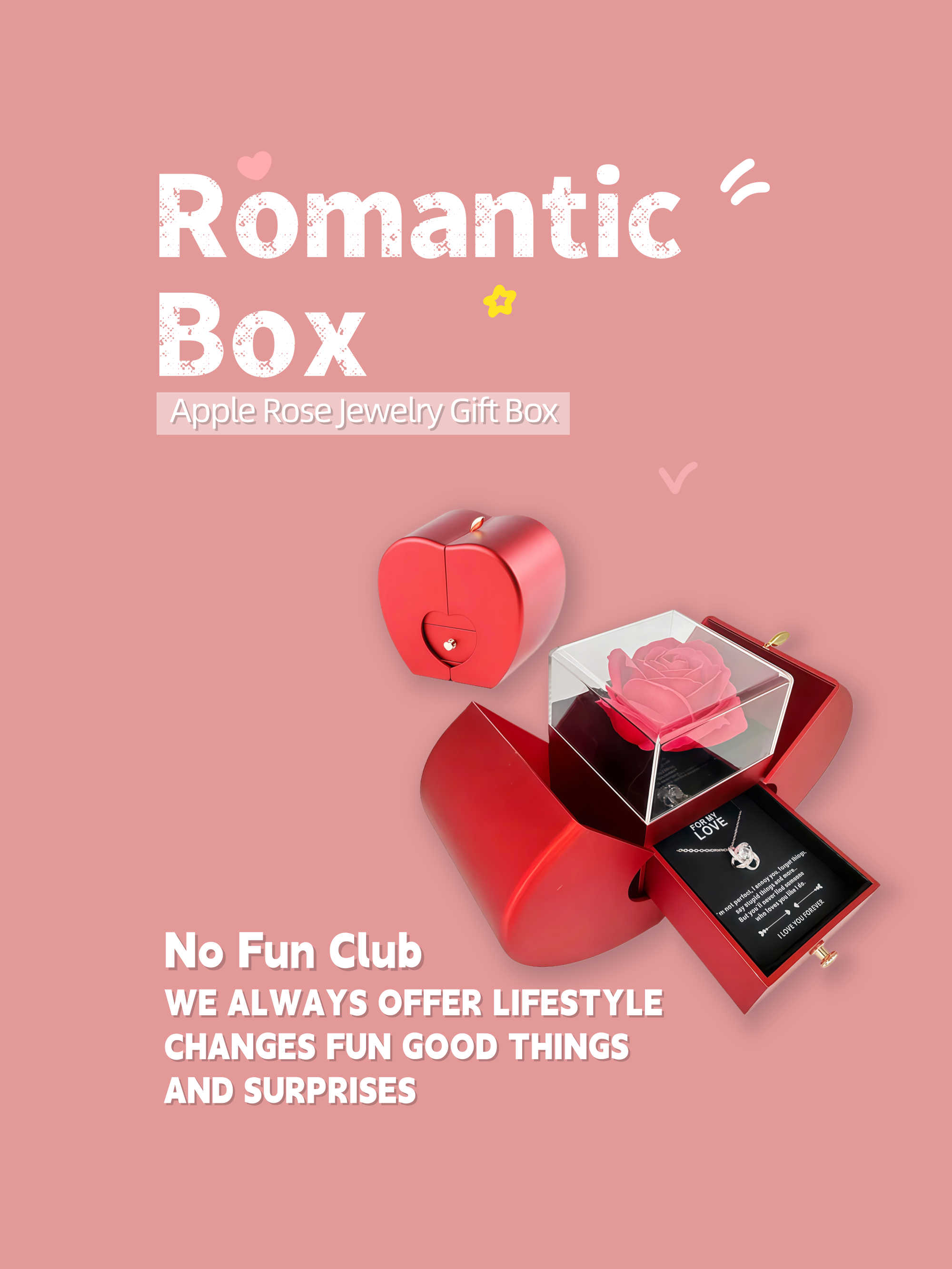 Apple Rose Jewelry Gift Box with Necklace