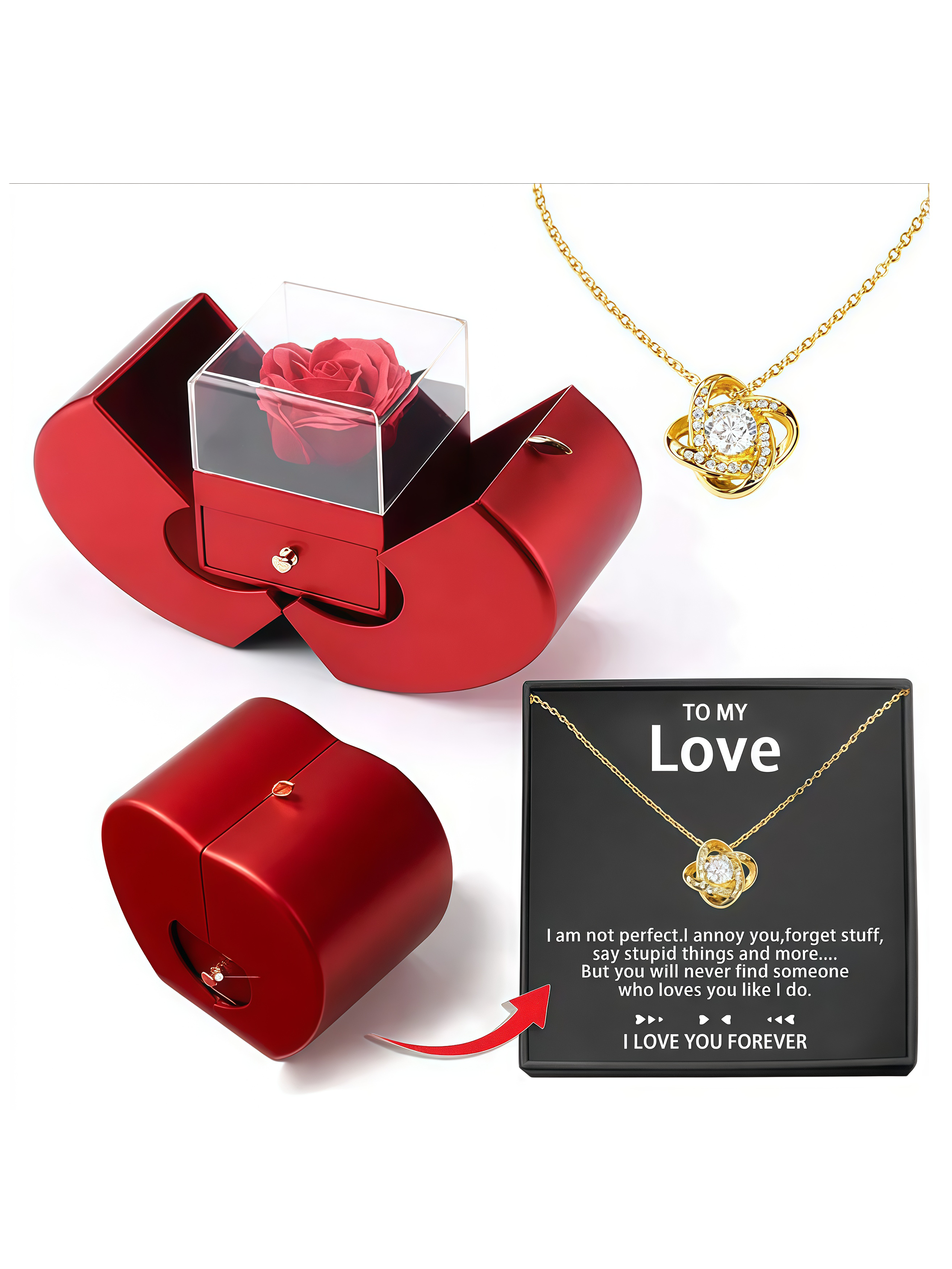 Apple Rose Jewelry Gift Box with Necklace