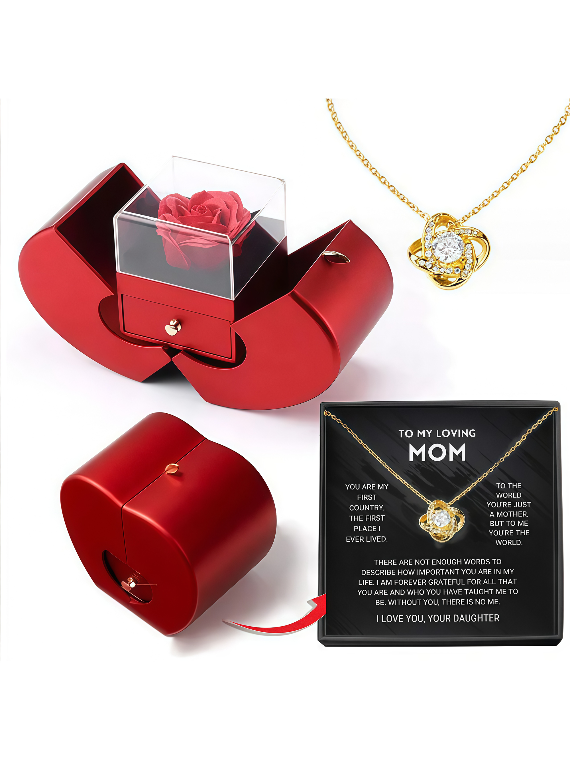 Apple Rose Jewelry Gift Box with Necklace