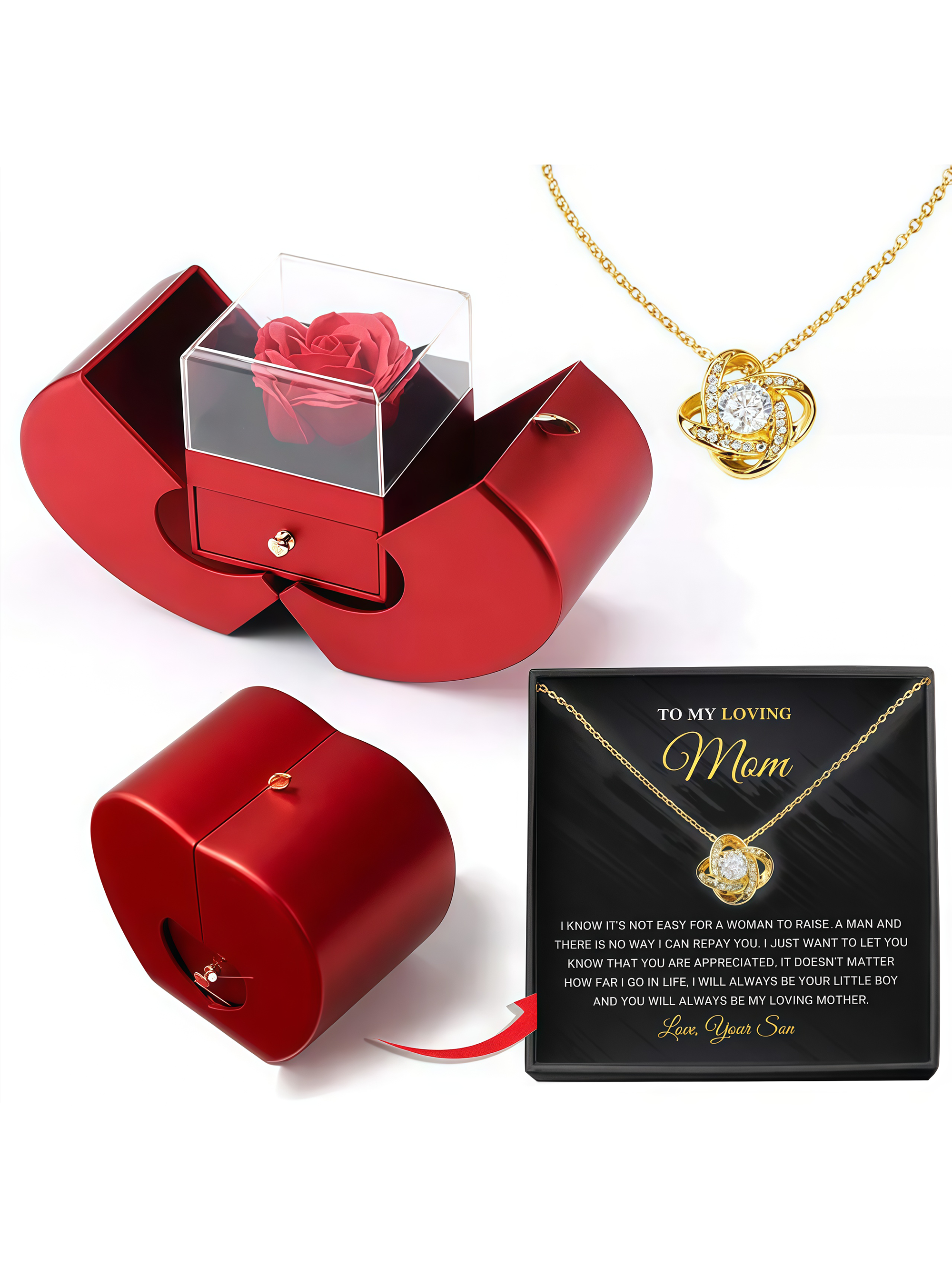 Apple Rose Jewelry Gift Box with Necklace