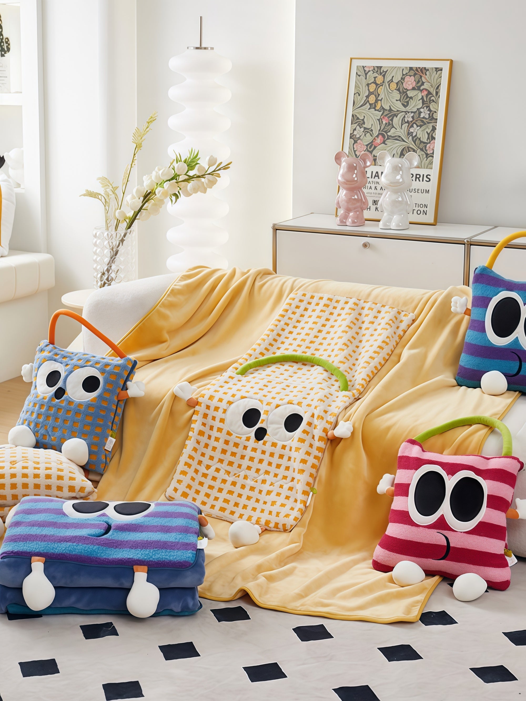 Monster Eyes Sherpa–Flannel Convertible Pillow Blanket