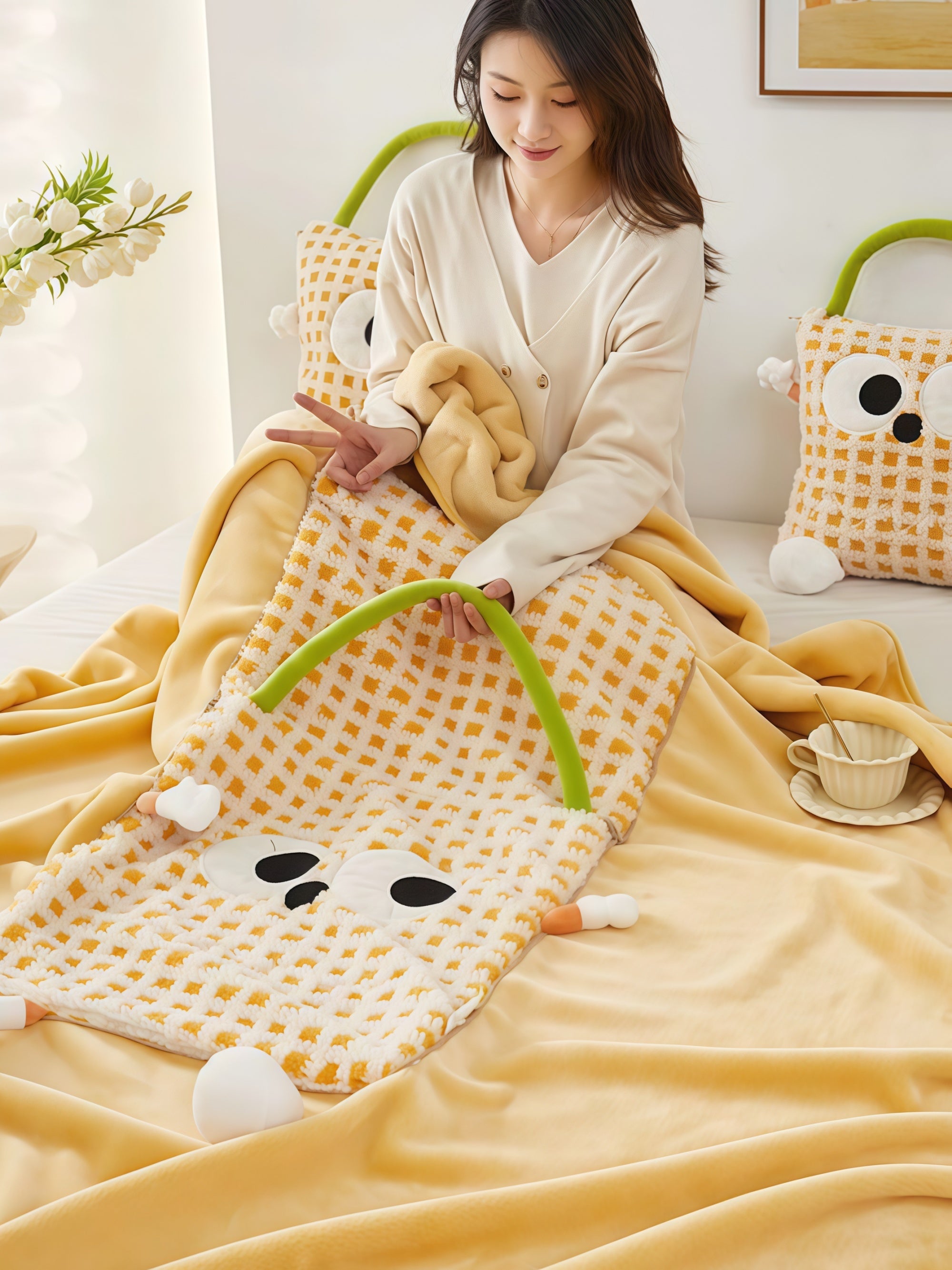 Monster Eyes Sherpa–Flannel Convertible Pillow Blanket