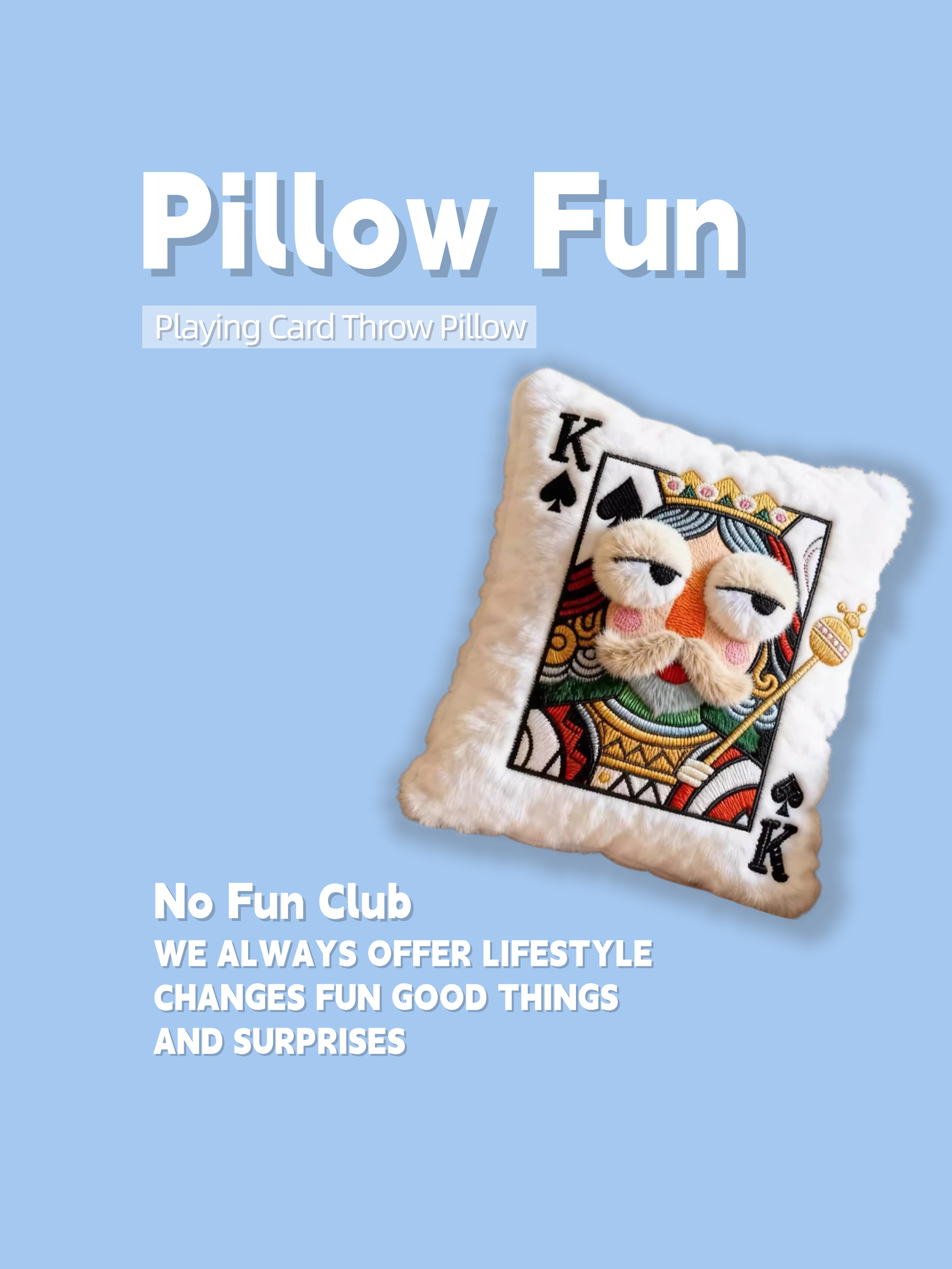 Plush Embroidered Playing Card Throw Pillow (36×40cm)