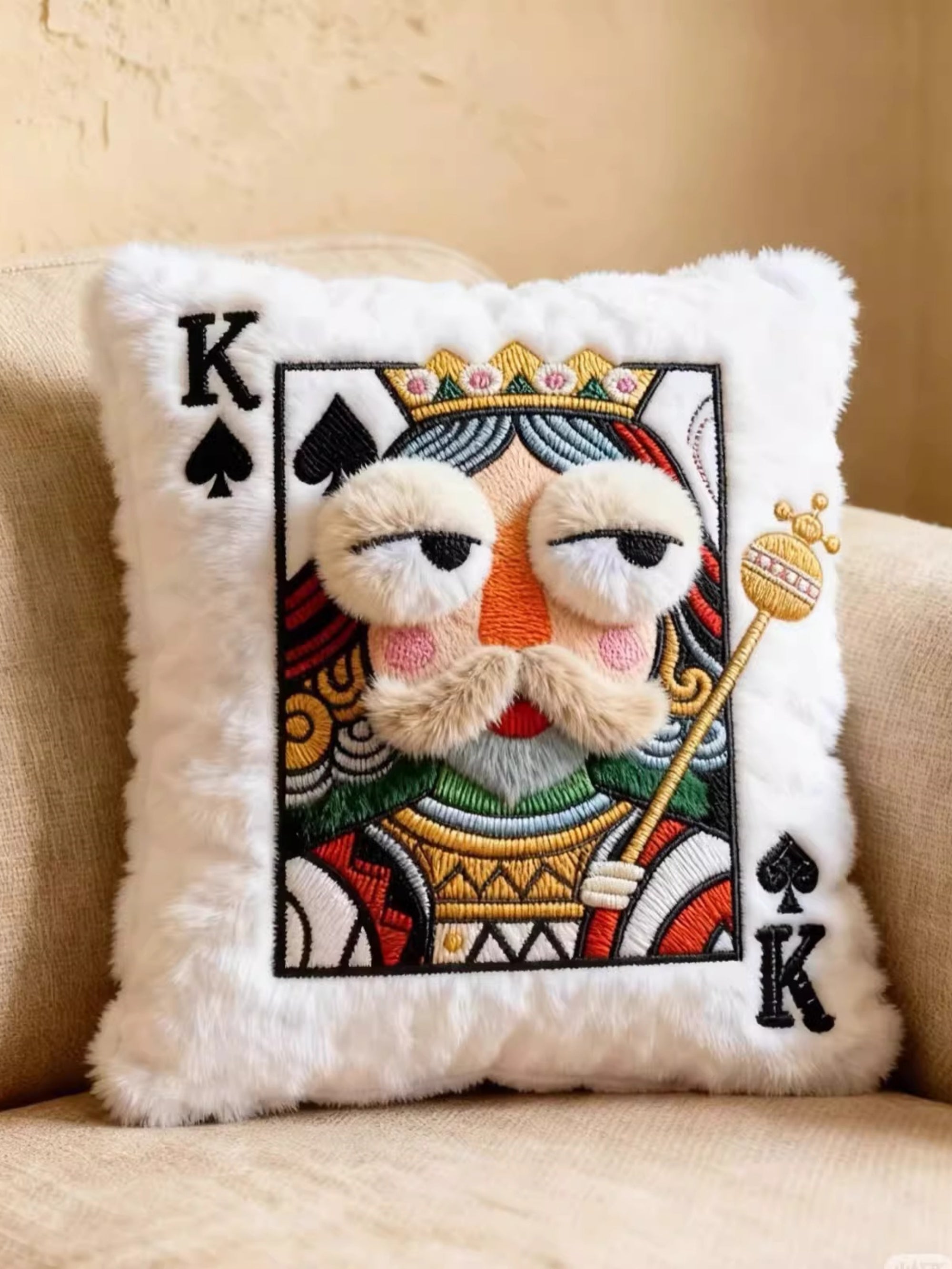 Plush Embroidered Playing Card Throw Pillow (36×40cm)