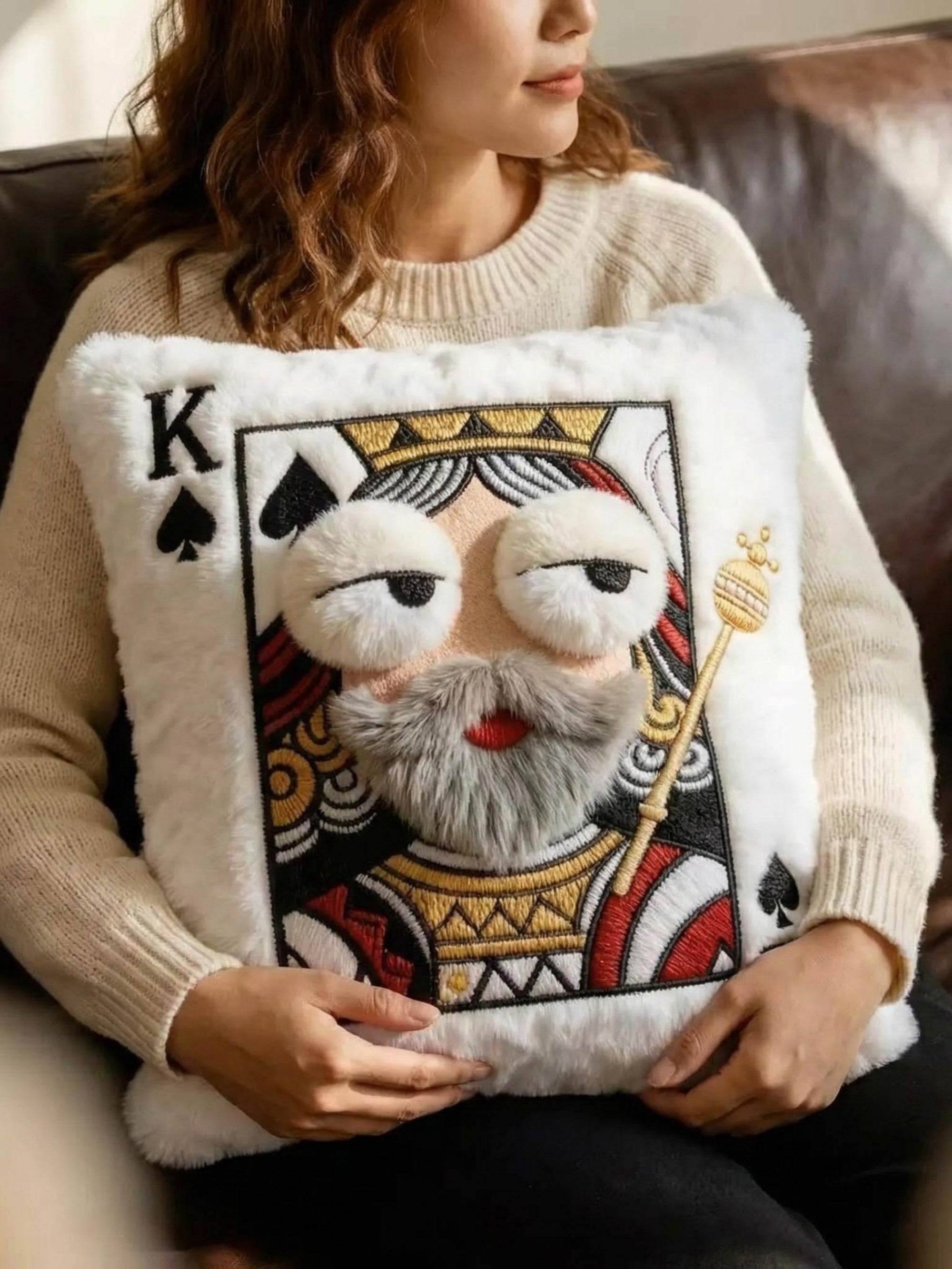 Plush Embroidered Playing Card Throw Pillow (36×40cm)