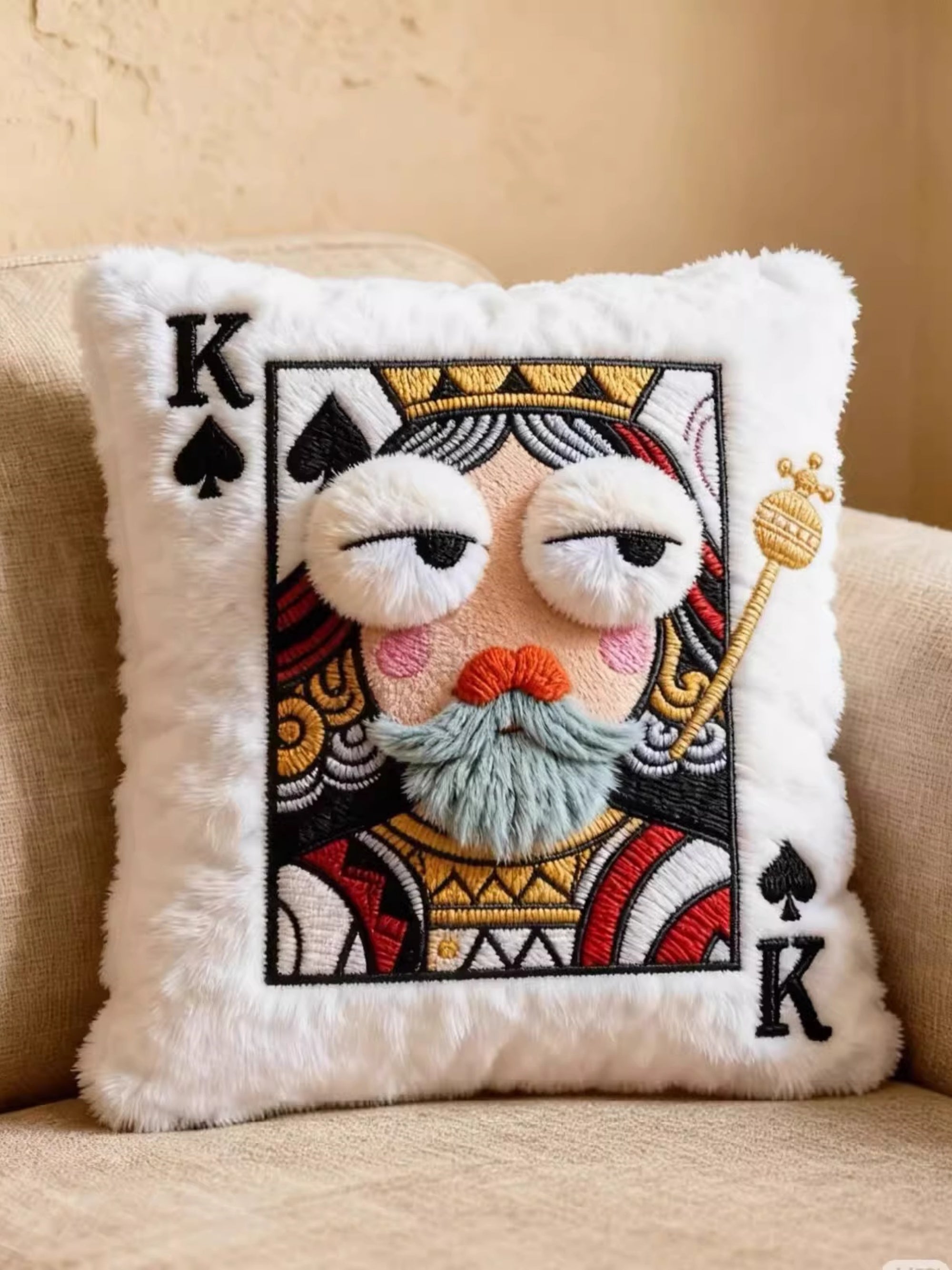 Plush Embroidered Playing Card Throw Pillow (36×40cm)