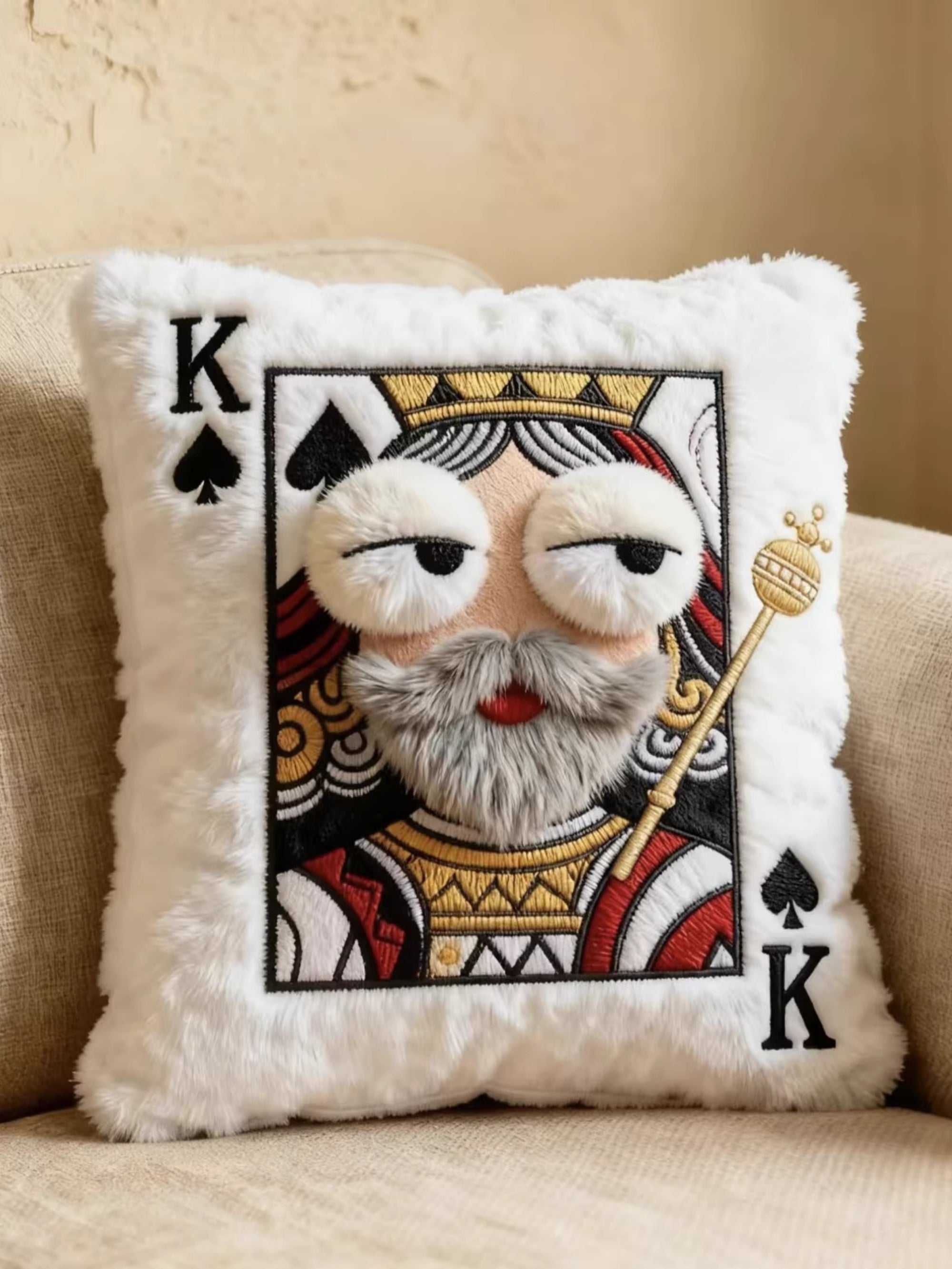 Plush Embroidered Playing Card Throw Pillow (36×40cm)