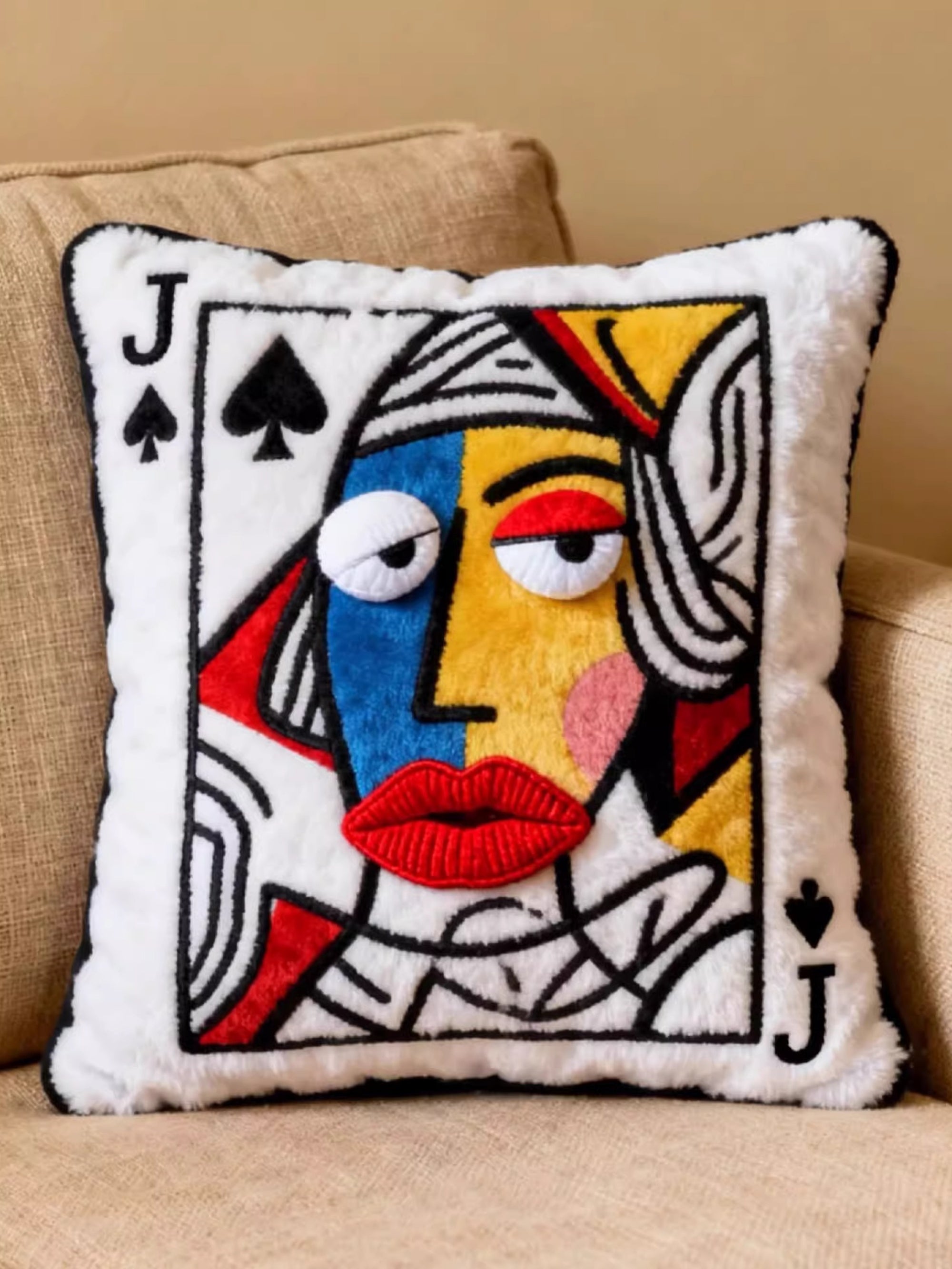 Plush Embroidered Playing Card Throw Pillow (36×40cm)