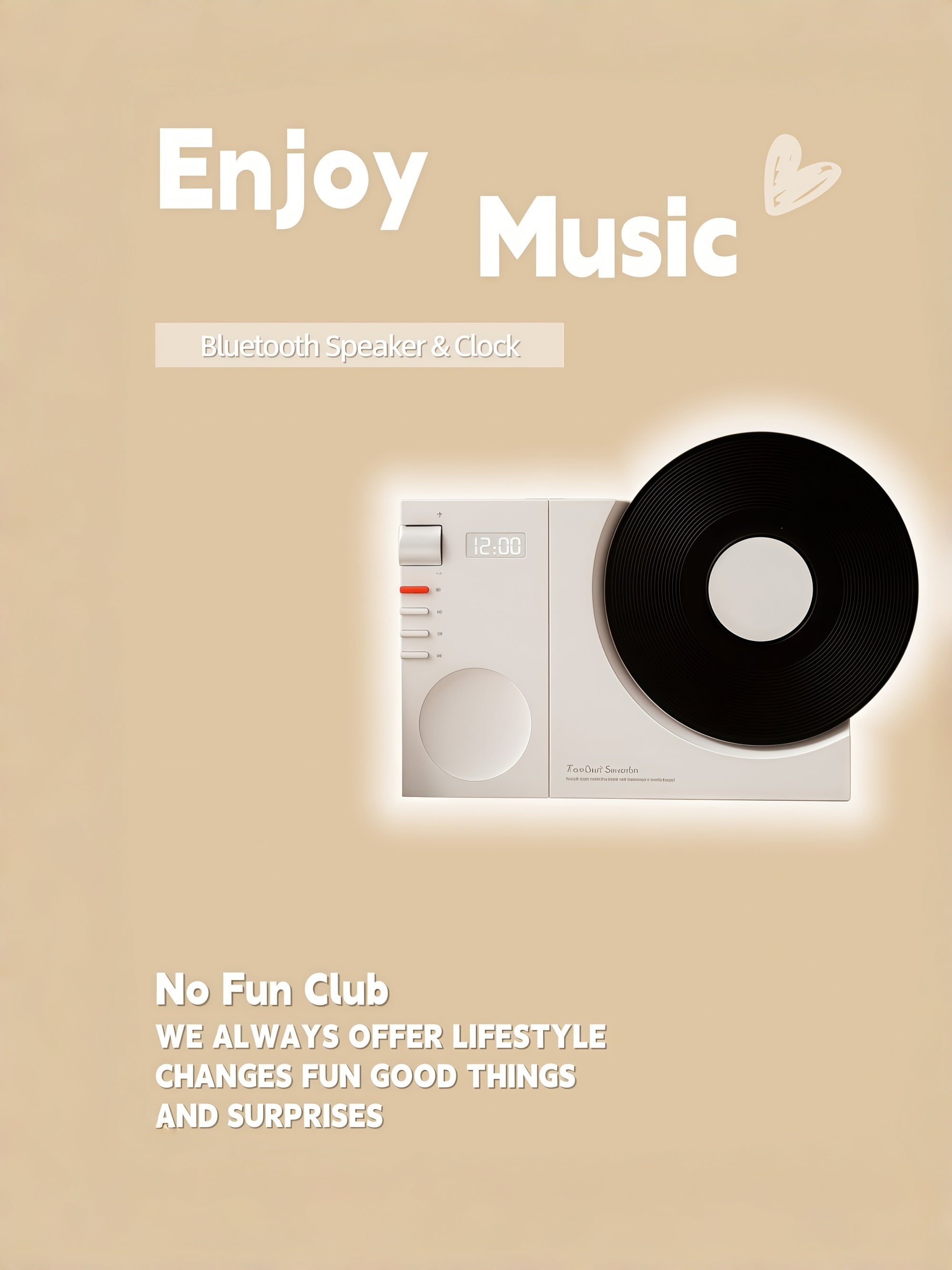 Retro Vinyl Bluetooth Speaker with Clock