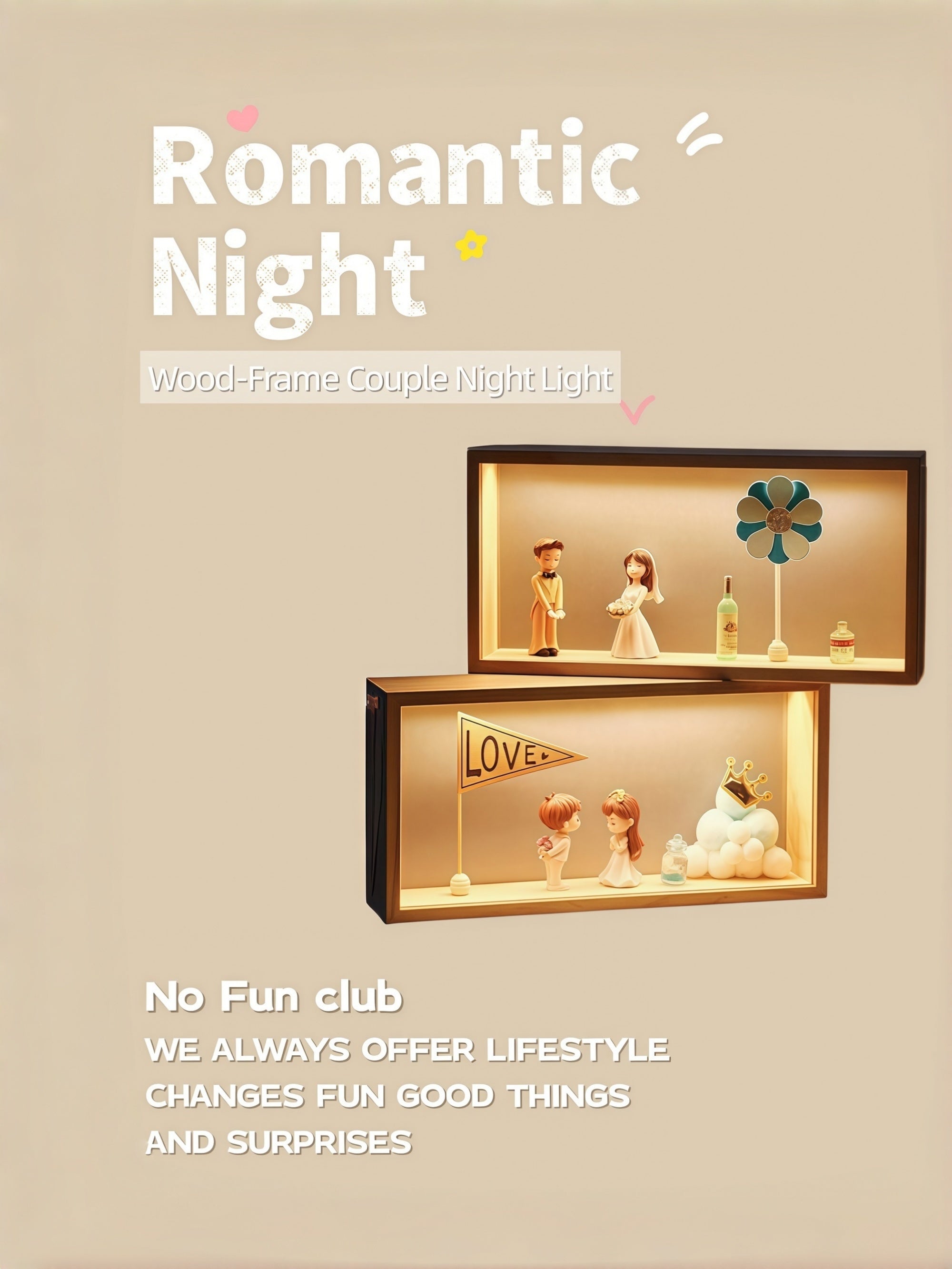 Wooden-Frame Couple Diorama Night Light